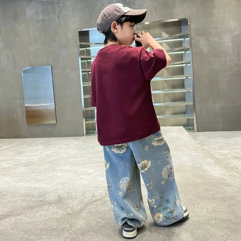 Boys Summer Outfit - Boys' Summer Outfit Sets New Style Children's Short Sleeved T-shirt Long Pants Two-piece Suits Big