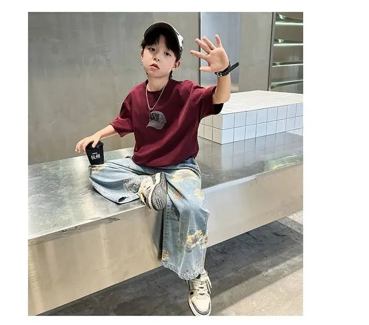 Boys Summer Outfit - Boys' Summer Outfit Sets New Style Children's Short Sleeved T-shirt Long Pants Two-piece Suits Big
