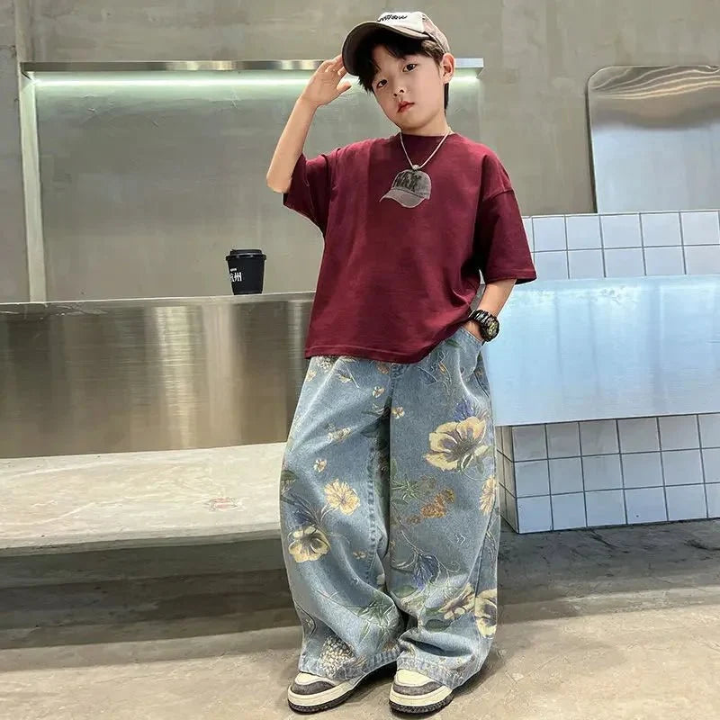 Boys Summer Outfit - Boys' Summer Outfit Sets New Style Children's Short Sleeved T-shirt Long Pants Two-piece Suits Big