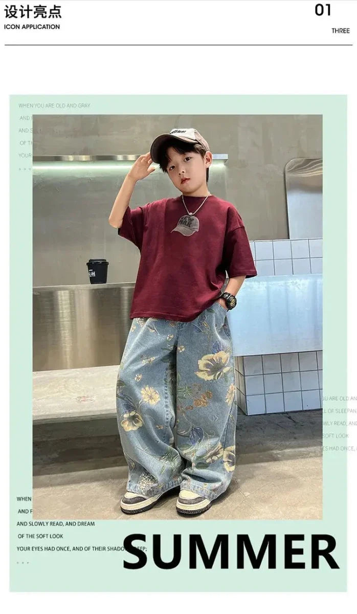 Boys Summer Outfit - Boys' Summer Outfit Sets New Style Children's Short Sleeved T-shirt Long Pants Two-piece Suits Big