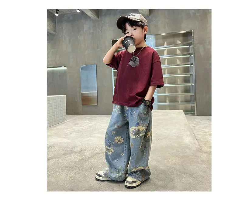 Boys Summer Outfit - Boys' Summer Outfit Sets New Style Children's Short Sleeved T-shirt Long Pants Two-piece Suits Big