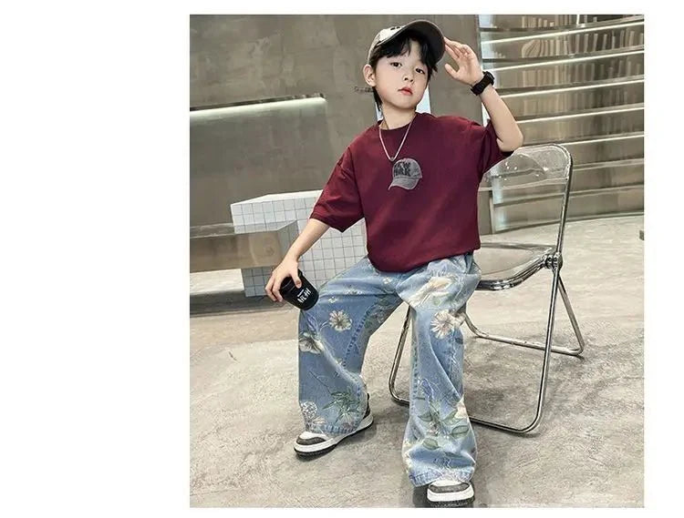 Boys Summer Outfit - Boys' Summer Outfit Sets New Style Children's Short Sleeved T-shirt Long Pants Two-piece Suits Big