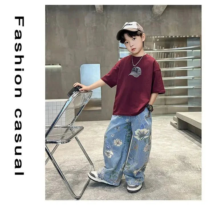 Boys Summer Outfit - Boys' Summer Outfit Sets New Style Children's Short Sleeved T-shirt Long Pants Two-piece Suits Big