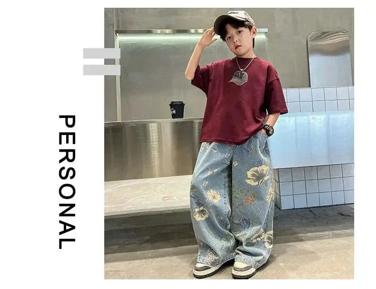 Boys Summer Outfit - Boys' Summer Outfit Sets New Style Children's Short Sleeved T-shirt Long Pants Two-piece Suits Big