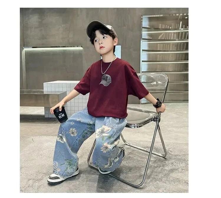 Boys Summer Outfit - Boys' Summer Outfit Sets New Style Children's Short Sleeved T-shirt Long Pants Two-piece Suits Big