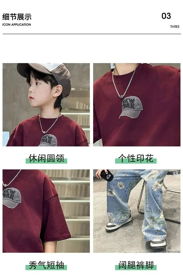 Boys Summer Outfit - Boys' Summer Outfit Sets New Style Children's Short Sleeved T-shirt Long Pants Two-piece Suits Big