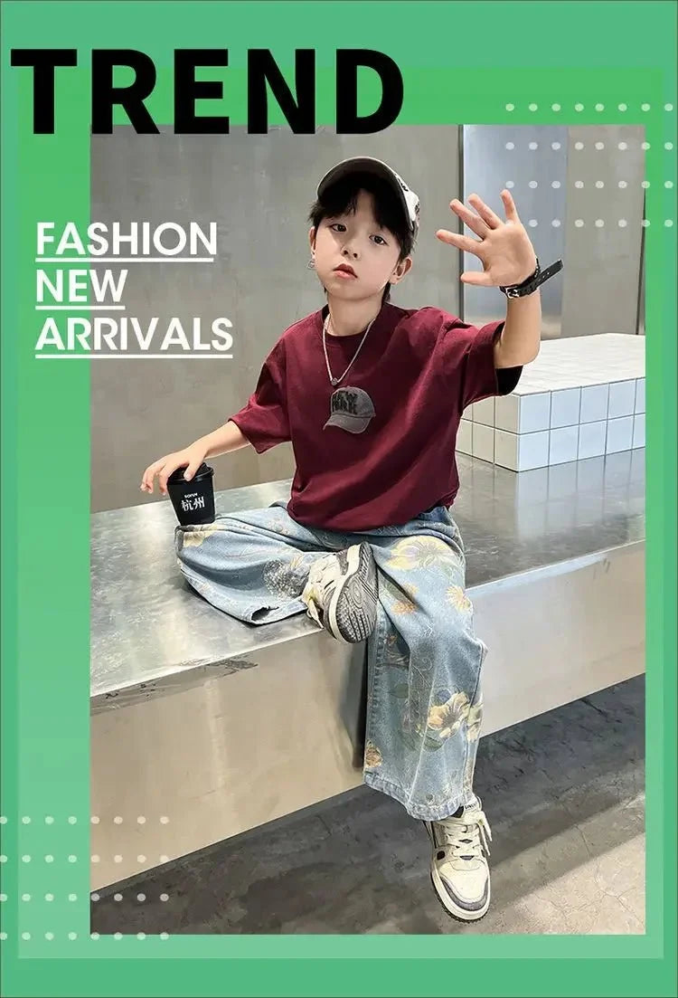 Boys Summer Outfit - Boys' Summer Outfit Sets New Style Children's Short Sleeved T-shirt Long Pants Two-piece Suits Big