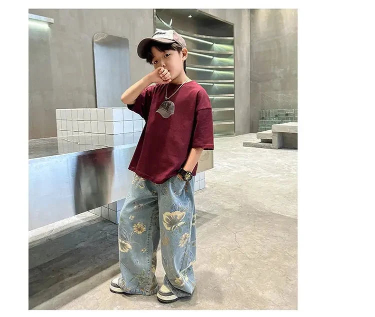 Boys Summer Outfit - Boys' Summer Outfit Sets New Style Children's Short Sleeved T-shirt Long Pants Two-piece Suits Big