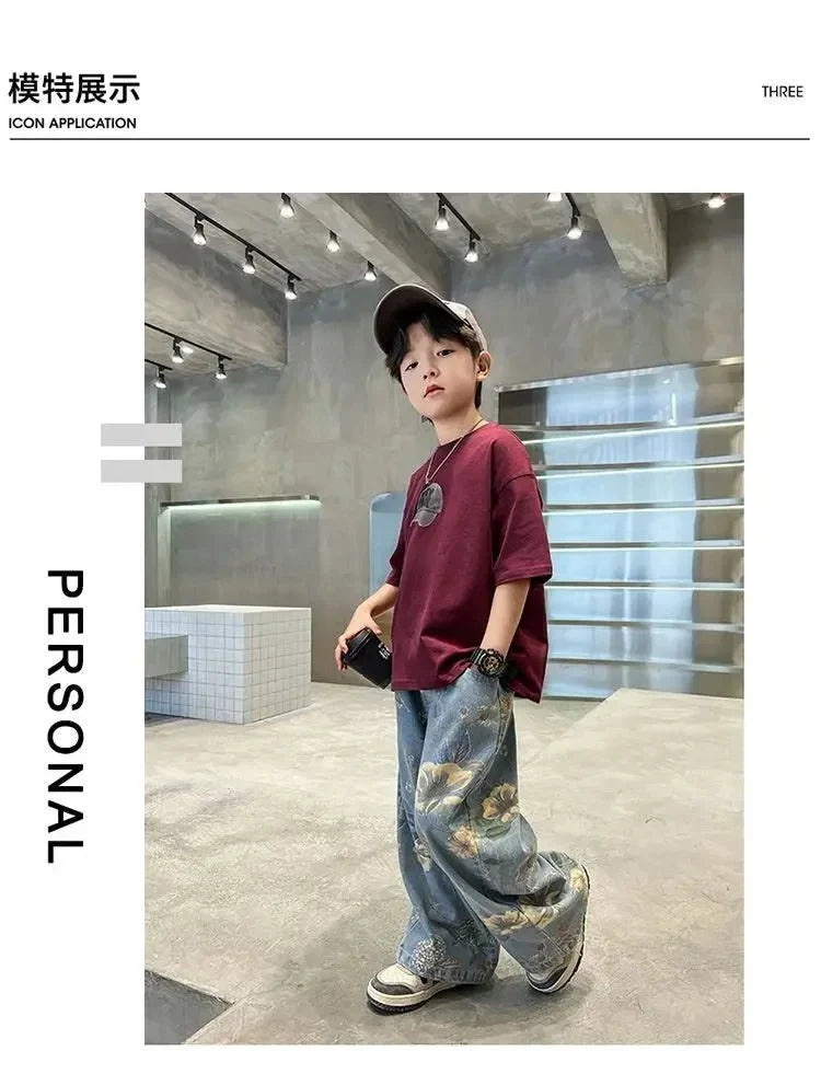 Boys Summer Outfit - Boys' Summer Outfit Sets New Style Children's Short Sleeved T-shirt Long Pants Two-piece Suits Big