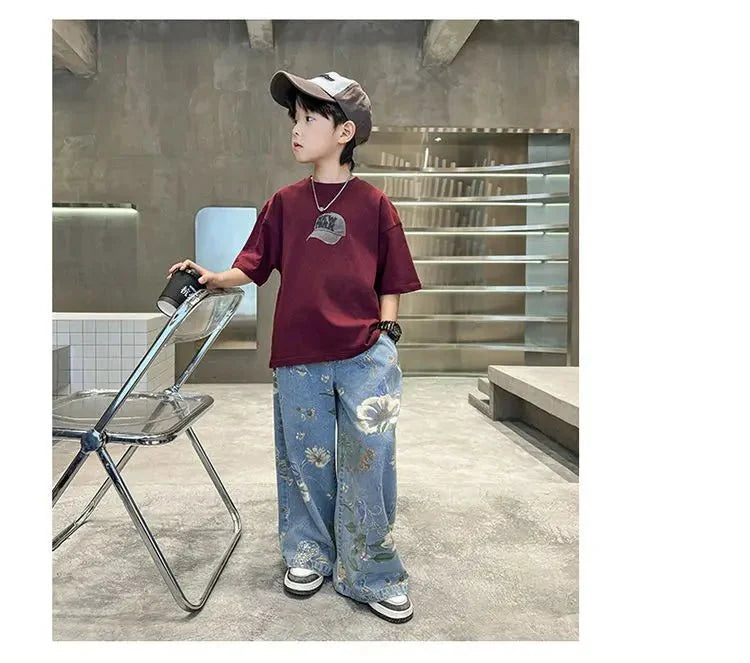 Boys Summer Outfit - Boys' Summer Outfit Sets New Style Children's Short Sleeved T-shirt Long Pants Two-piece Suits Big