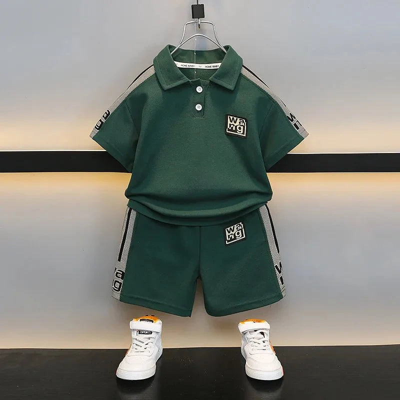 Boys Summer Polo Shirt Set New Baby Short-sleeved Two-piece Set Boys Children's Foreign Children's Clothing - Mom & Kids