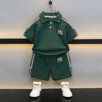 Boys Summer Polo Shirt Set New Baby Short-sleeved Two-piece Set Boys Children's Foreign Children's Clothing