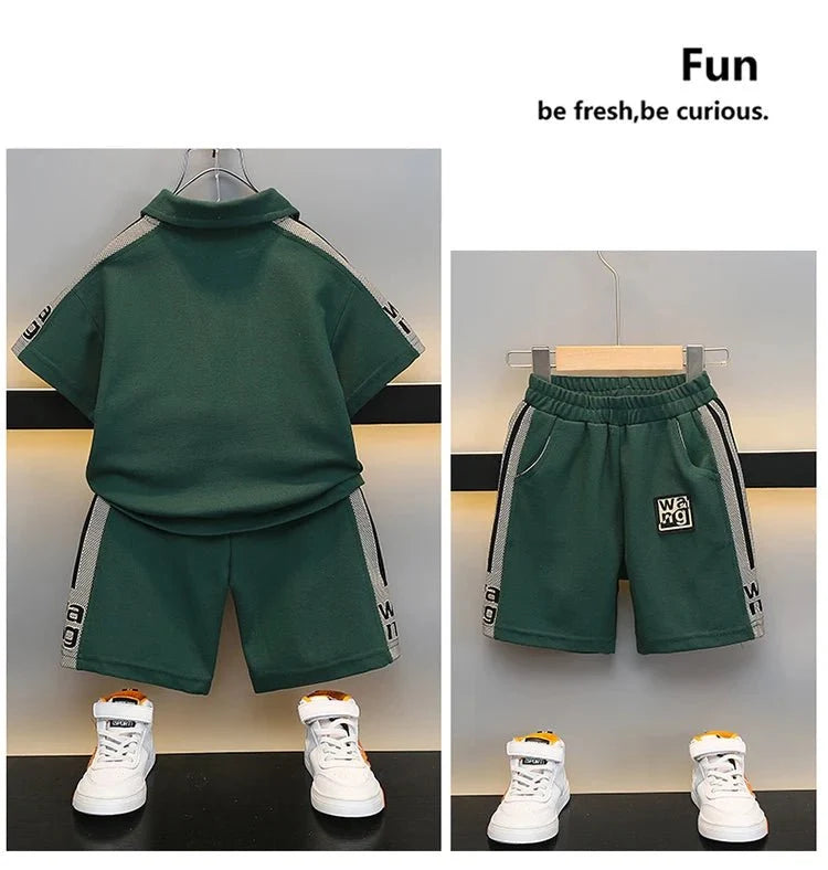 Boys Summer Polo Shirt Set New Baby Short-sleeved Two-piece Set Boys Children's Foreign Children's Clothing - Mom & Kids