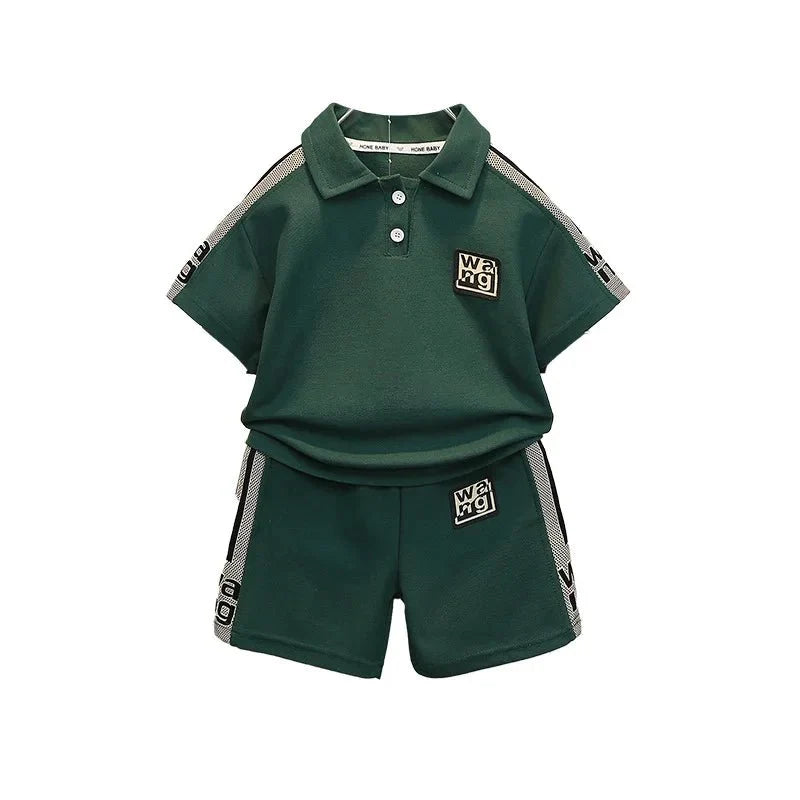 Boys Summer Polo Shirt Set New Baby Short-sleeved Two-piece Set Boys Children's Foreign Children's Clothing - Mom & Kids