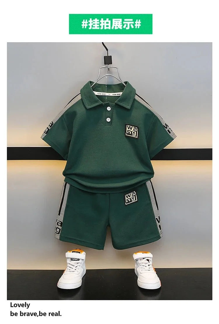 Boys Summer Polo Shirt Set New Baby Short-sleeved Two-piece Set Boys Children's Foreign Children's Clothing - Mom & Kids