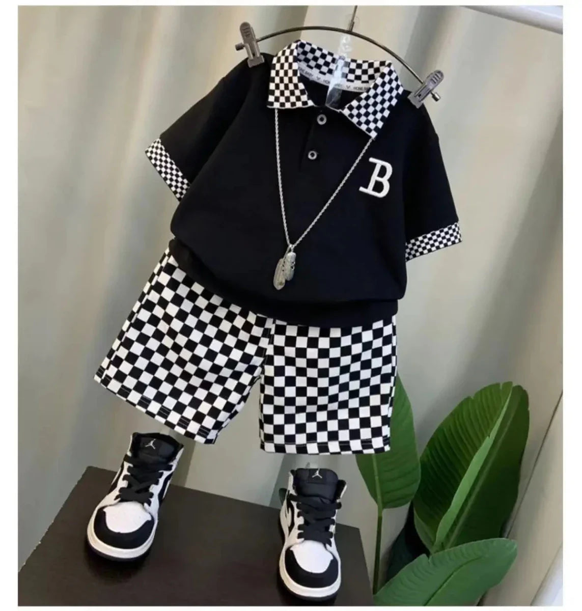 Boys Summer Polo Shirt Set New Children's Fashionable Short sleeved Boys and Babies Summer Clothing Two Piece Set Kids