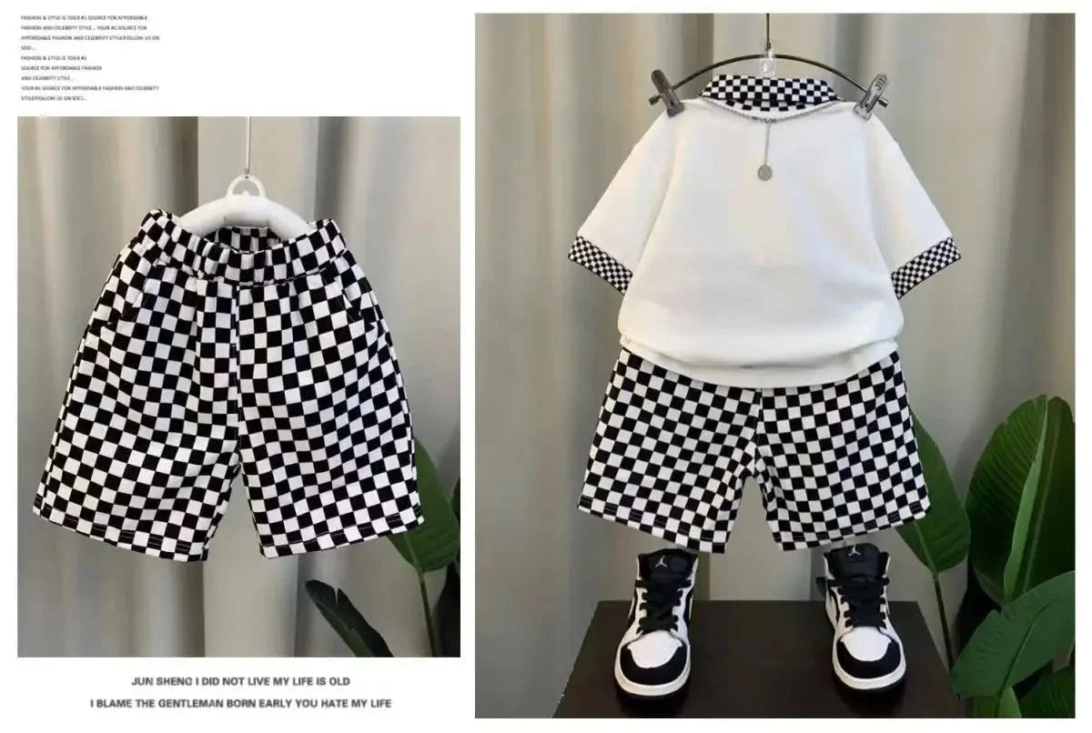 Boys Summer Polo Shirt Set New Children's Fashionable Short sleeved Boys and Babies Summer Clothing Two Piece Set Kids