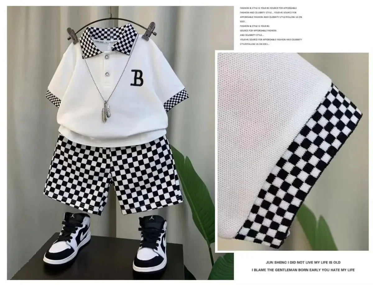 Boys Summer Polo Shirt Set New Children's Fashionable Short sleeved Boys and Babies Summer Clothing Two Piece Set Kids