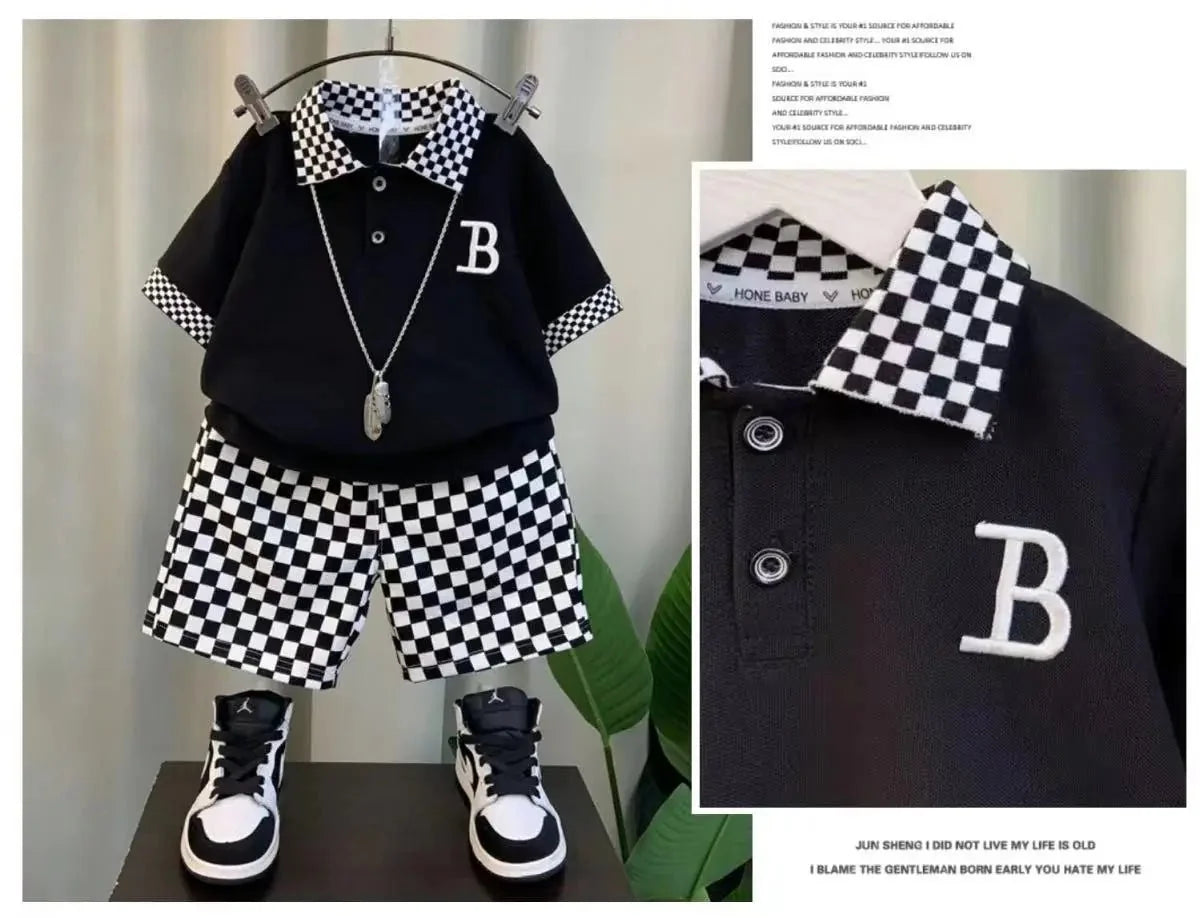 Boys Summer Polo Shirt Set New Children's Fashionable Short sleeved Boys and Babies Summer Clothing Two Piece Set Kids