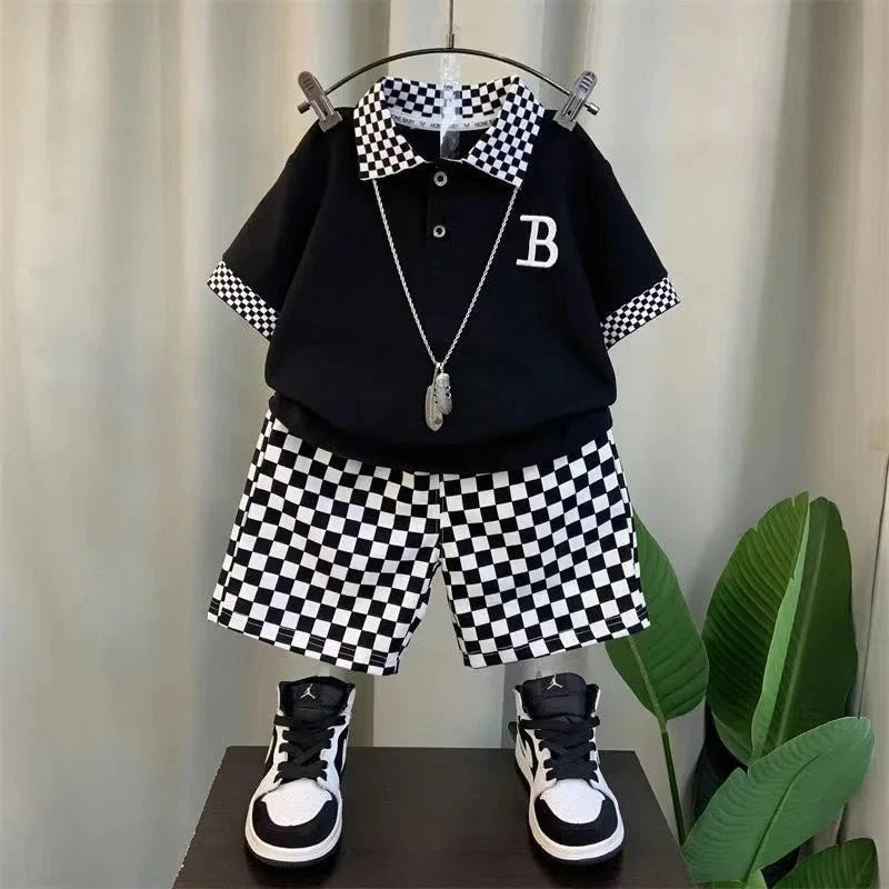 Boys Summer Polo Shirt Set New Children's Fashionable Short sleeved Boys and Babies Summer Clothing Two Piece Set Kids