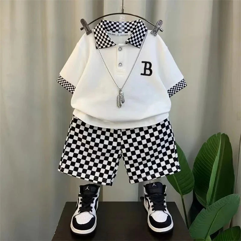 Boys Summer Polo Shirt Set New Children's Fashionable Short sleeved Boys and Babies Summer Clothing Two Piece Set Kids