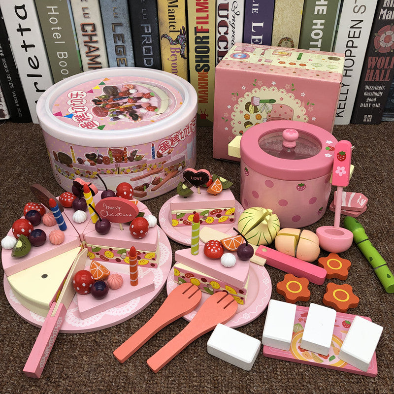 Girl's new year birthday gift simulation cake children's wooden cutting play house kitchen little Princess toy - Upgraded…