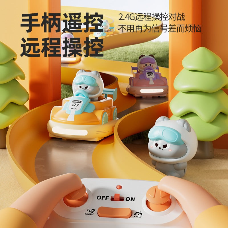Cute remote-controlled bumper car for kids, featuring sound and light effects, and a 2.4G remote control for battling other…