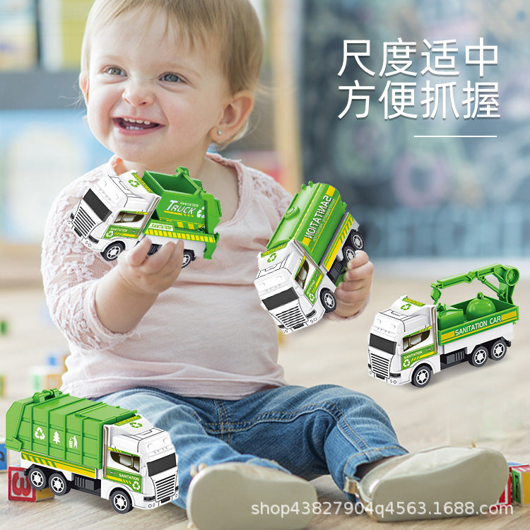Wholesale children's toy engineering vehicle city sanitation vehicle four mini plastic pull-back vehicle wholesale gift…
