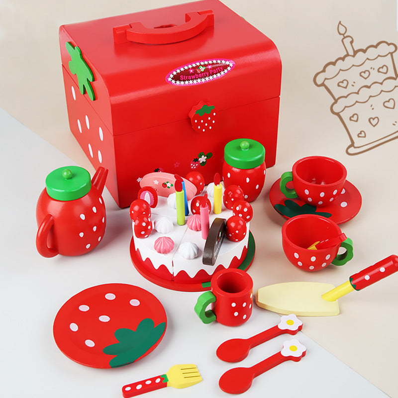 Girl's new year birthday gift simulation cake children's wooden cutting play house kitchen little Princess toy - Big red cake