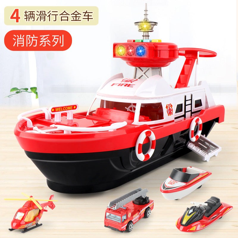 New Children's Large Inertia Storage Boat with Light Music Boys and Girls Baby Fire Police Car Toy Model - Fire protection…