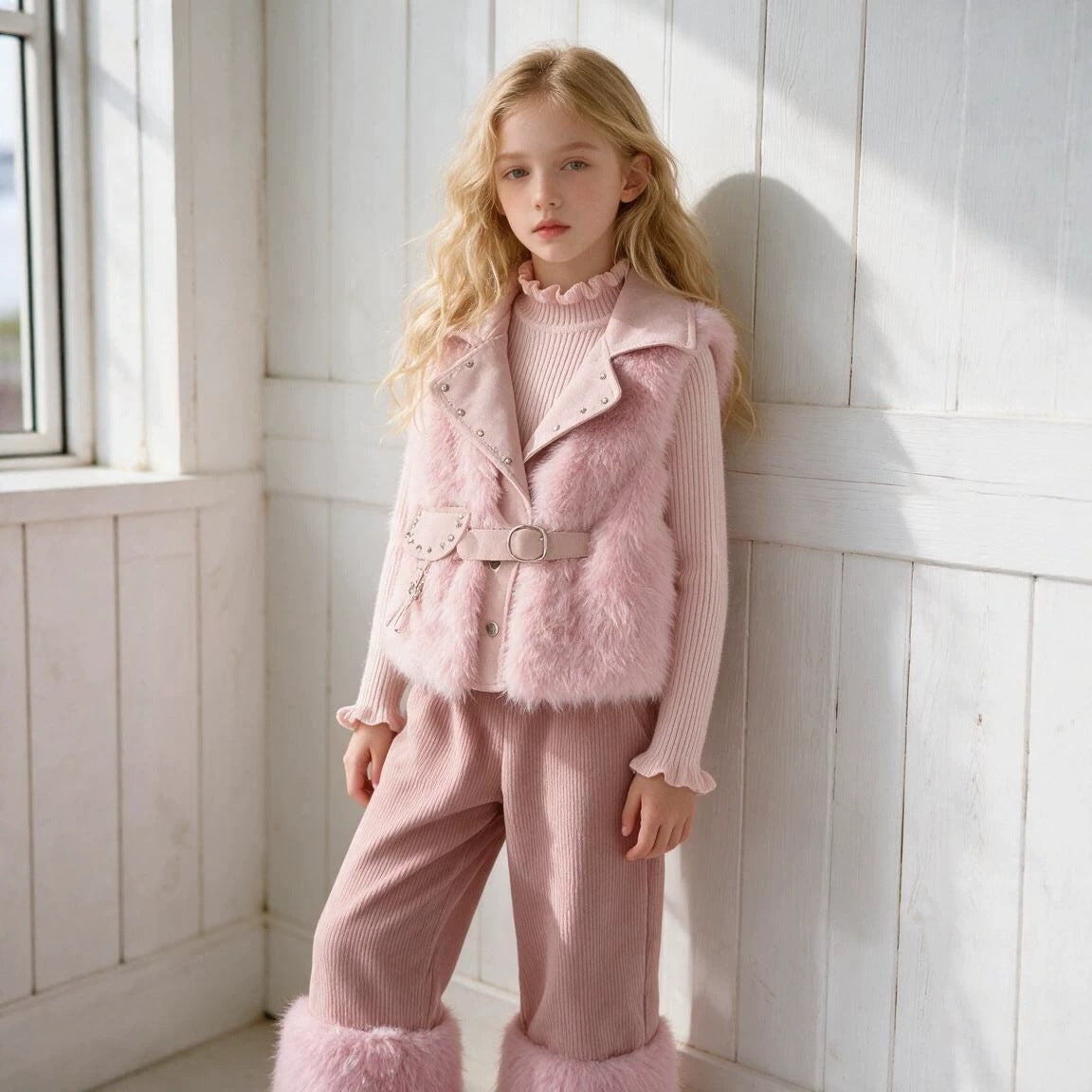 Rantuo Girls' Vest Three-Piece Set Autumn/Winter Style Plush Vest 2026 New Fashionable Fur Design Cross-Border Wholesale…