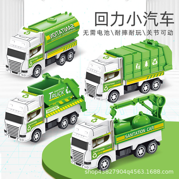 Wholesale children's toy engineering vehicle city sanitation vehicle four mini plastic pull-back vehicle wholesale gift stall