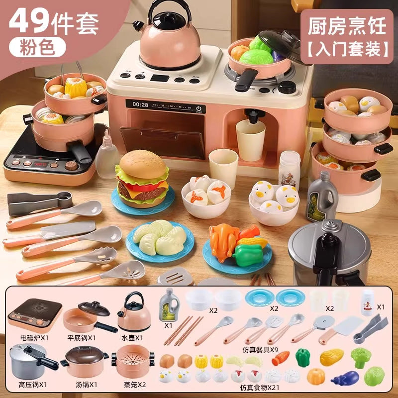 Children's Kitchen Cooking Toys Full Set of Simulated Fun Spray Multi-Functional Stove Baby Play House Cooking Gift…