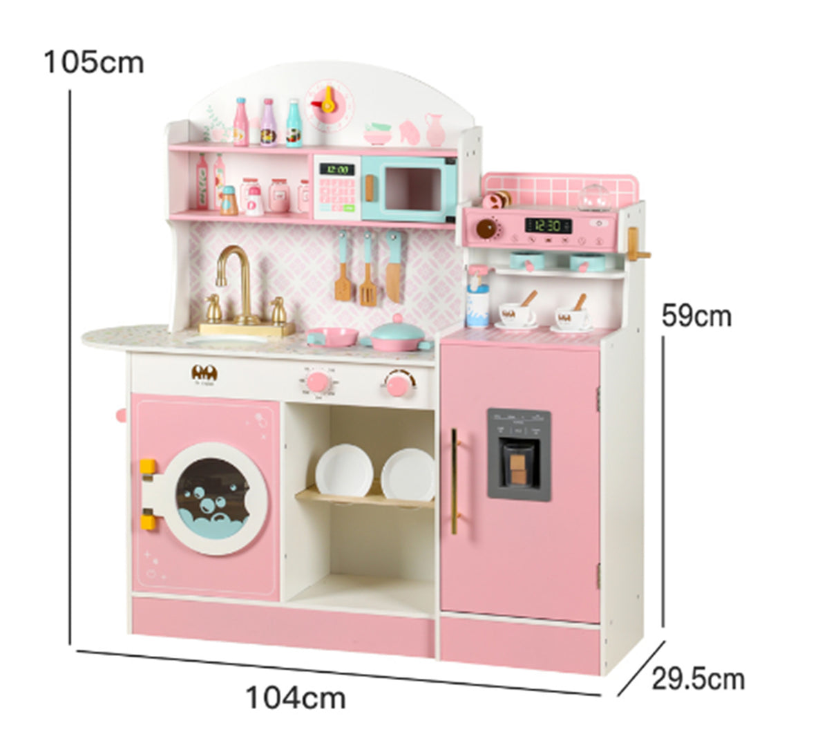 Danish Children's Pretend Play Kitchen Cooking Toy Set with Realistic Sound and Light, Refrigerator, and Wooden Stove…