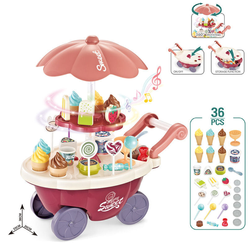 Children play house puzzle ice cream car simulation mini candy ice cream trolley toy boys and girls suit