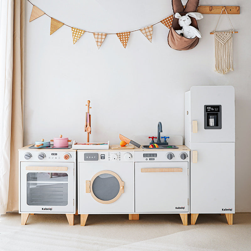 Danish Children's Pretend Play Kitchen Cooking Toy Set with Realistic Sound and Light, Refrigerator, and Wooden Stove…