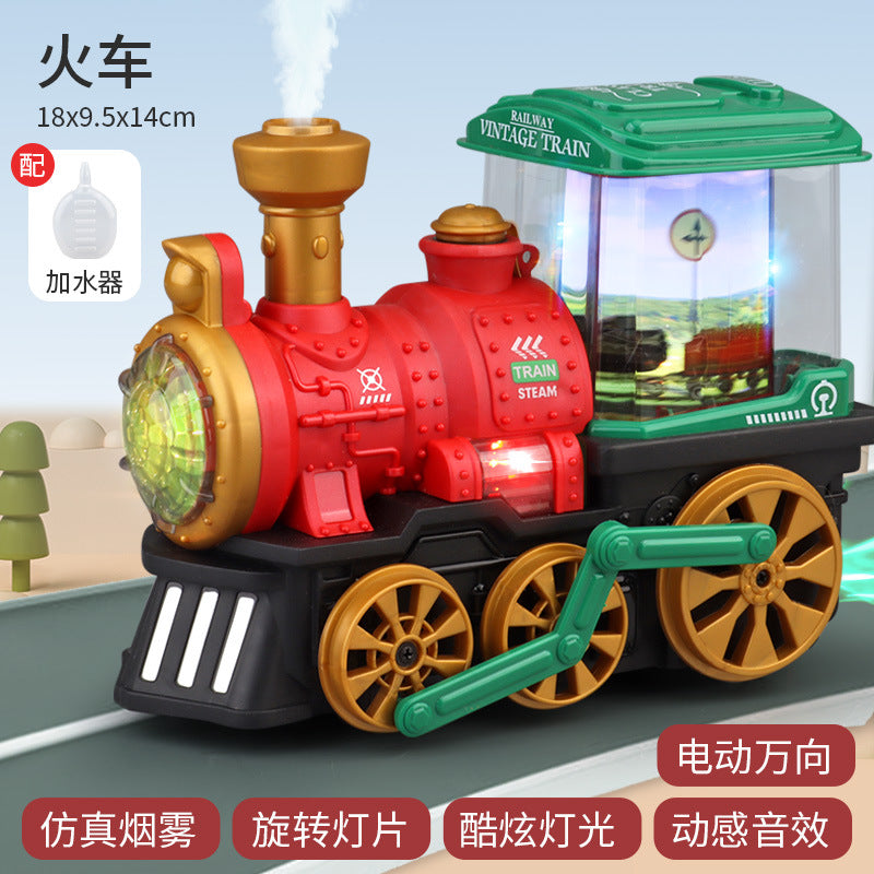Cross-border electric universal rotating spray toy Tyrannosaurus locomotive electric sounding light children's toy car…