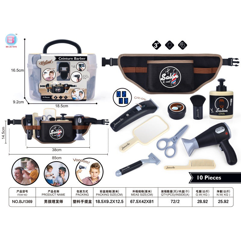 Cross-Border Children's Role-Playing Barber Simulation Playhouse Toy with Sound and Light, Portable Storage Gift Box Set…