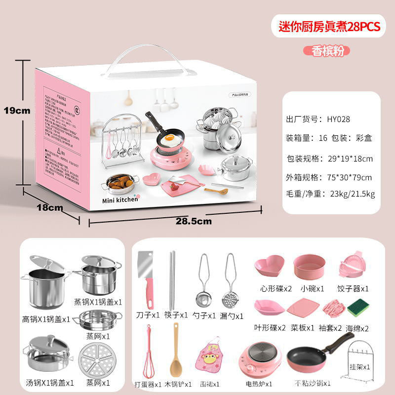 Wholesale Manufacturer Cross-Border Mini Kitchen Full Set of Cooking Girls Kitchen Utensil Set Children's Real Cooking Play…