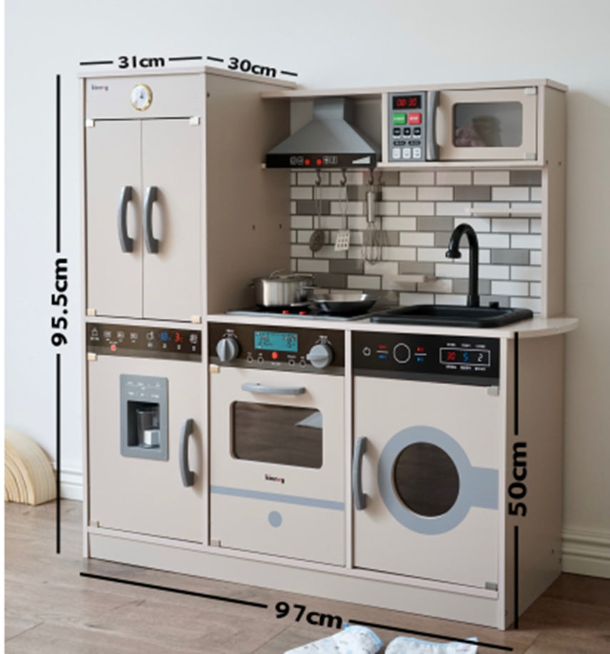 Danish Children's Pretend Play Kitchen Cooking Toy Set with Realistic Sound and Light, Refrigerator, and Wooden Stove…