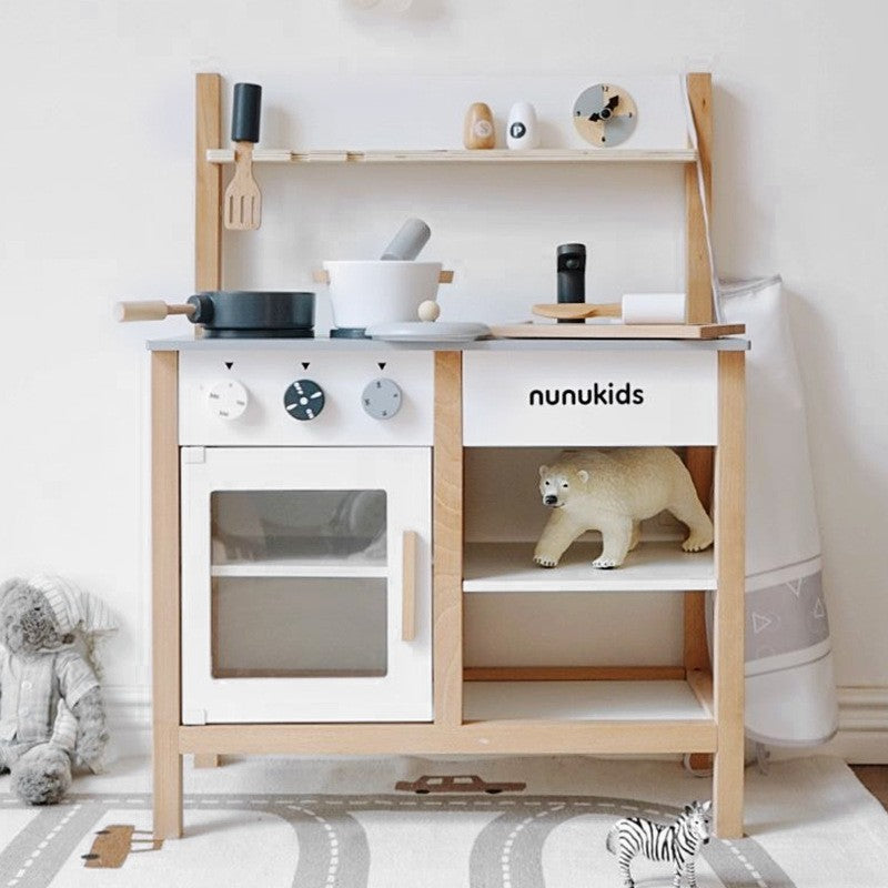 Danish Children's Pretend Play Kitchen Cooking Toy Set with Realistic Sound and Light, Refrigerator, and Wooden Stove…