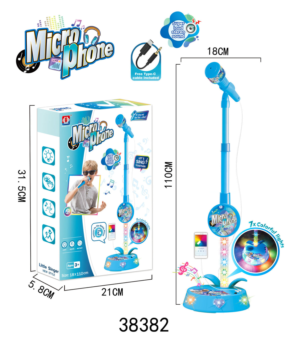 Amazon foreign trade children's microphone toys cool 5 lights boys and girls microphone play songs toys wholesale - 38382…