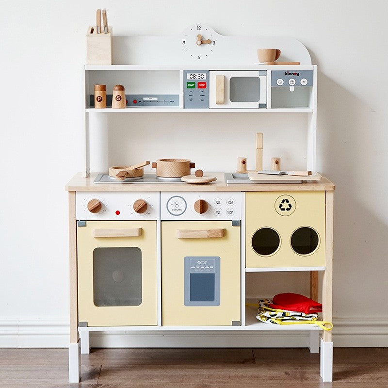 Danish Children's Pretend Play Kitchen Cooking Toy Set with Realistic Sound and Light, Refrigerator, and Wooden Stove…