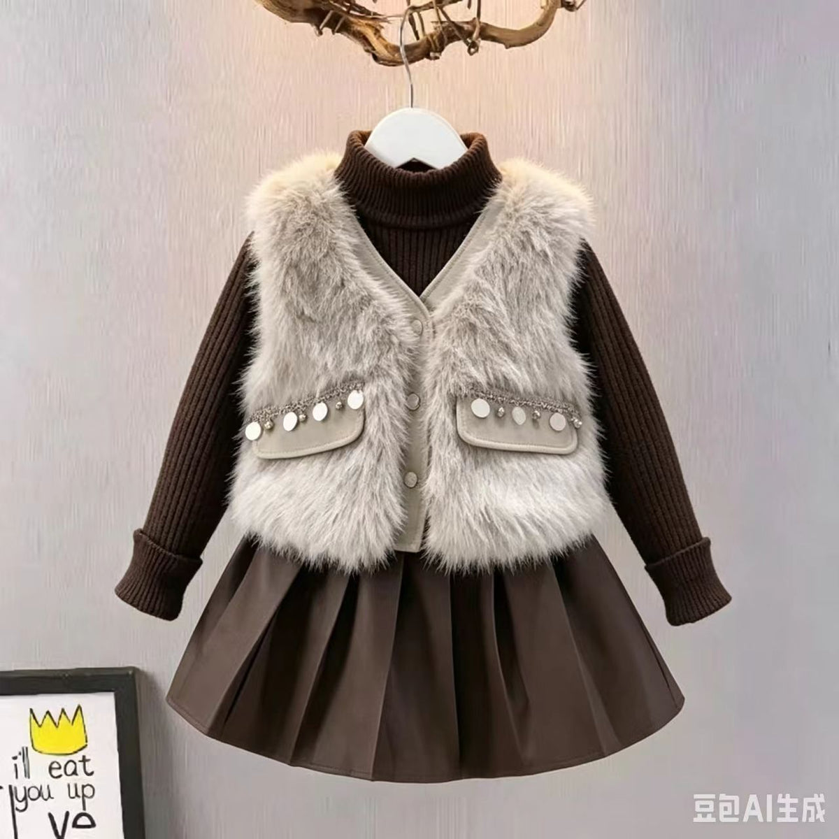 2026 Fall New Classic Children's Outfit - Milky white / 100cm-140cm/1 set of 5 pieces