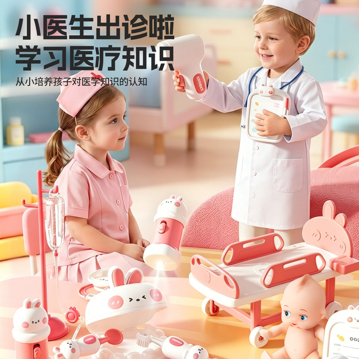 Little Rabbit Little Doctor Toy Set for Girls - Pretend Play with Stethoscope, Operating Table, Nurse Role Play, and…