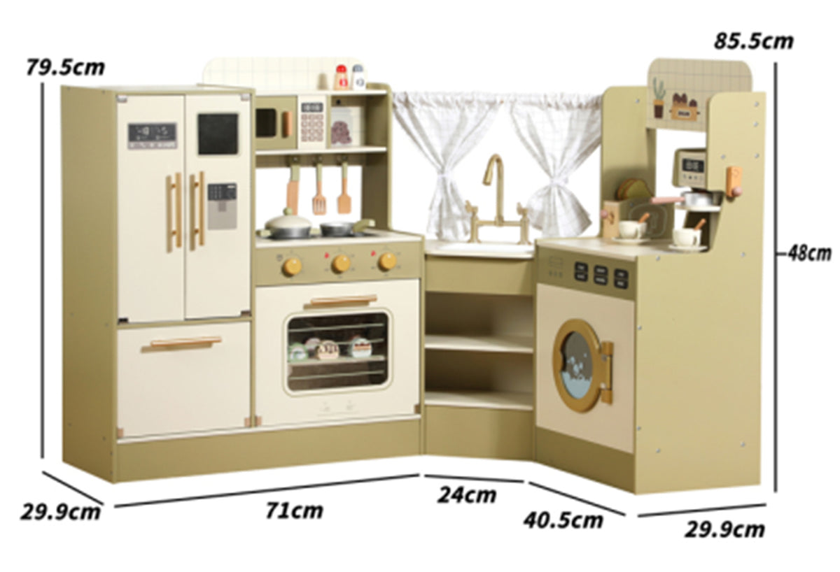 Danish Children's Pretend Play Kitchen Cooking Toy Set with Realistic Sound and Light, Refrigerator, and Wooden Stove…