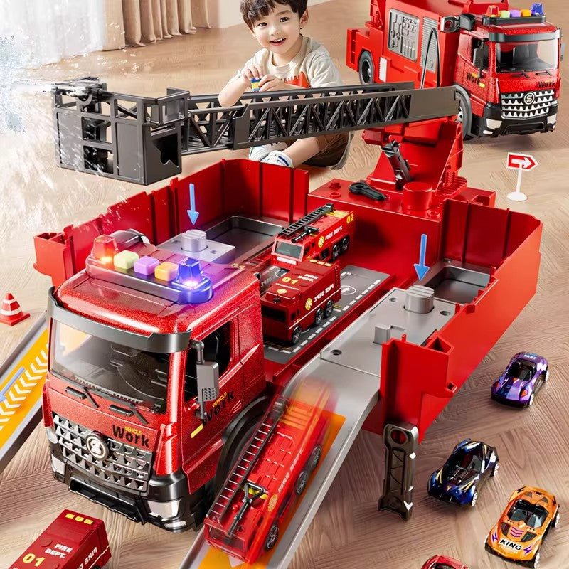 Hot-Selling Large Fire Truck Toy for Boys, Ladder Truck, Transforming Water Spray Children's Set, Car Toy for 2-3 Years…