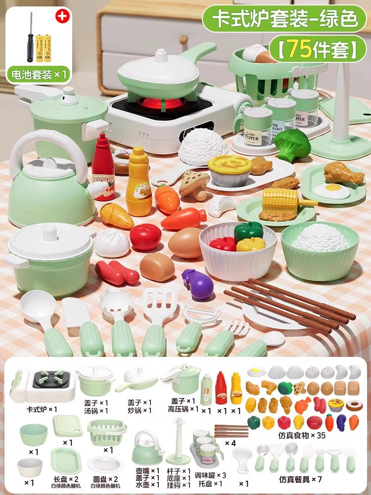 Children's Kitchen Cooking Toys Full Set of Simulated Fun Spray Multi-Functional Stove Baby Play House Cooking Gift - Green…