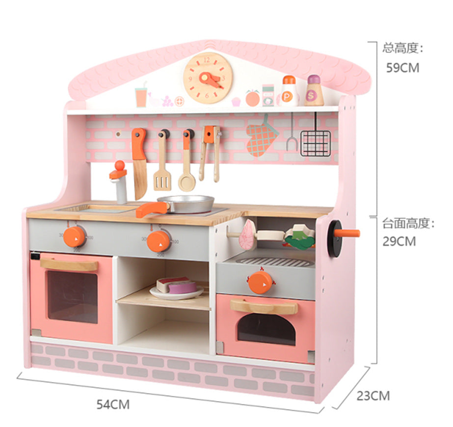 Danish Children's Pretend Play Kitchen Cooking Toy Set with Realistic Sound and Light, Refrigerator, and Wooden Stove - Bbq…