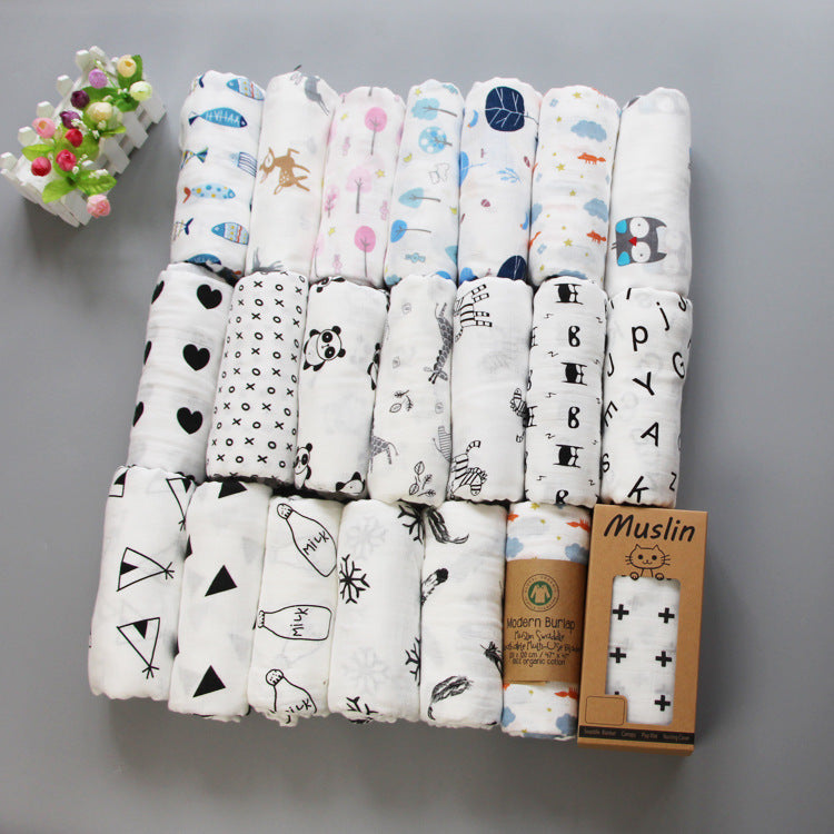 Amazon's Popular Pure Cotton 2-Layer Gauze Bath Towel Double-Layer Baby Wrap Muslin Blanket Ins Cross-Border Hot…